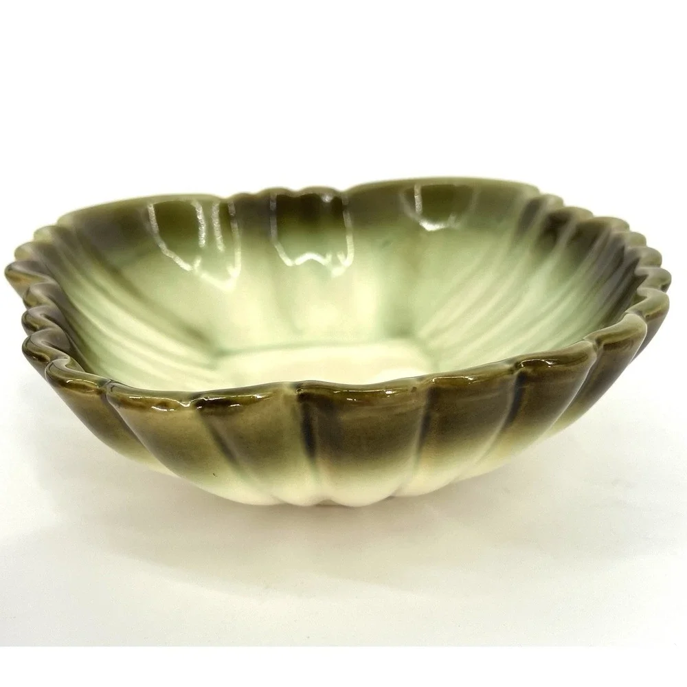 HULL Vtg Avocado Ombre Green #34 Platter Bowl Scalloped Edges Signed USA 10